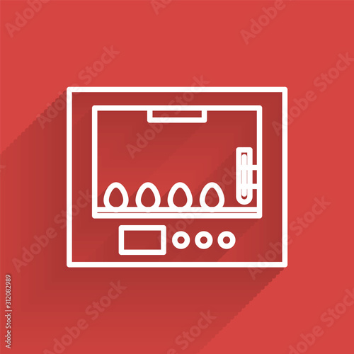 White line Incubator for eggs icon isolated with long shadow.  Vector Illustration