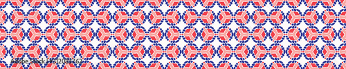 Summer vector mosaic classic white blue red on white background. Vintage retro mariner style seamless border pattern. Geometric flourish motif. Decorative stylized ribbon trim edge.