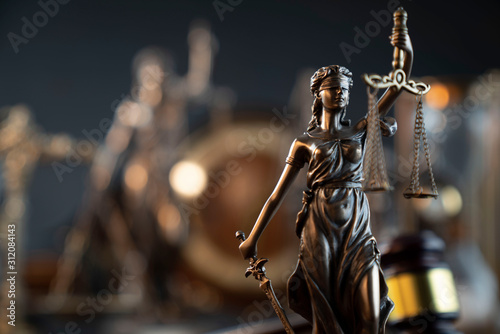 Law symbol composition and background. Themis statue and scale.