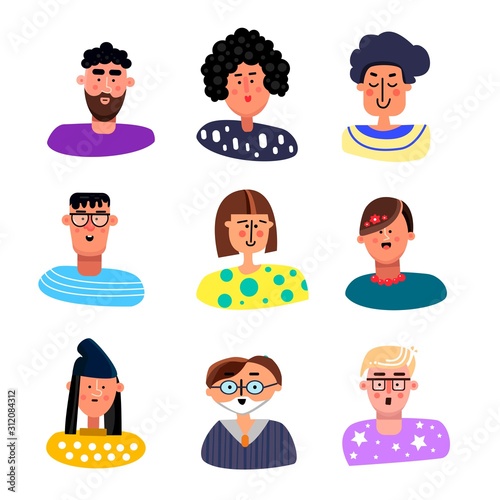 People avatars set. Flat. Male and Female faces