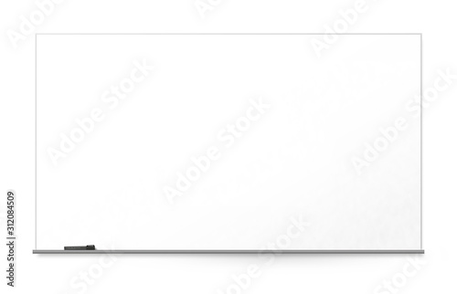 Blank office whiteboard on the wall, isolated on white background.