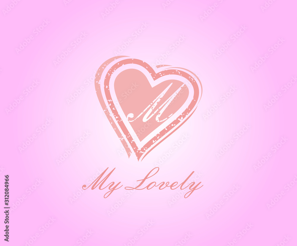 M Letter Heart Love Logo