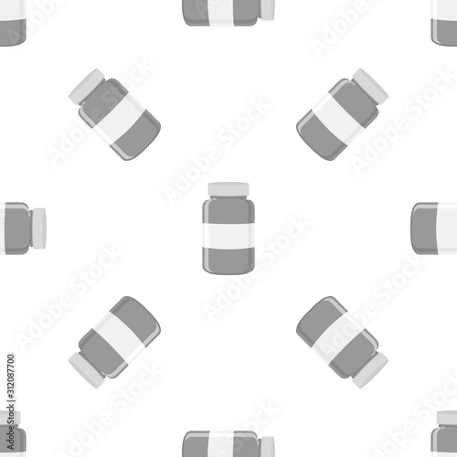 Illustration on theme big colored set different types of pills inside close jar
