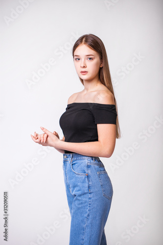 Closeup portrait of a young beautiful woman photo