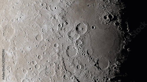 Moon surface close up. Craters and furrows on the surface of the earth's satellite. (Elements of this image furnished by NASA)