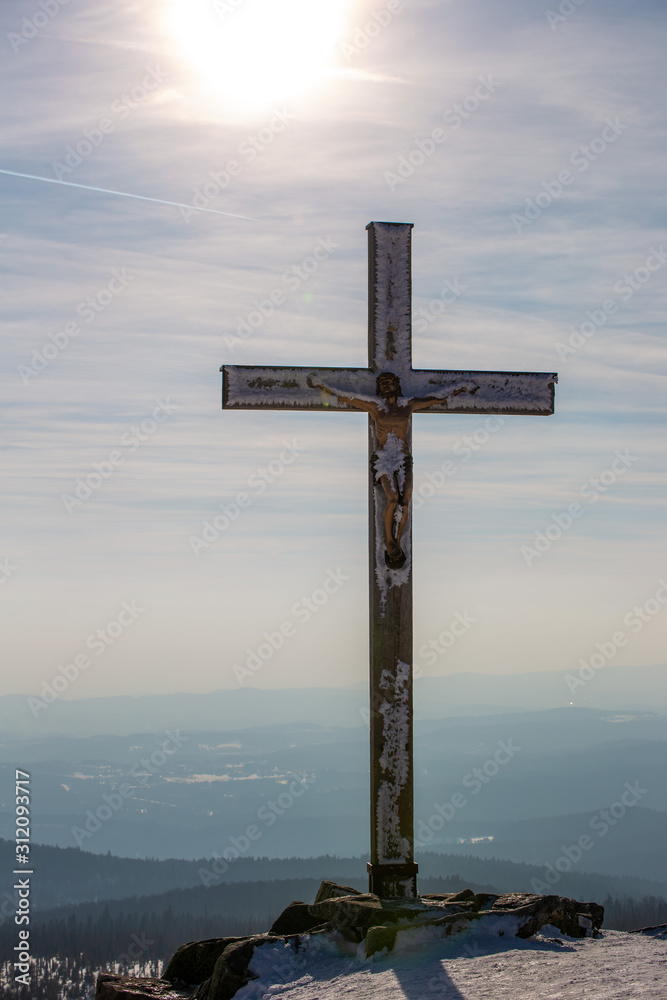 summit cross lusen bavarian forest in winter summit cross lusen bavarian forest in winter