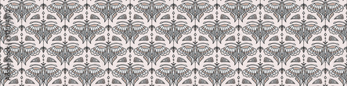 Vintage art deco jewel motif banner. Vector seamless border pattern. Stylised 1920s style geometric flourish damask background. Hand drawn ornate classic decor ribbon trim edge. Ornamental flourish.