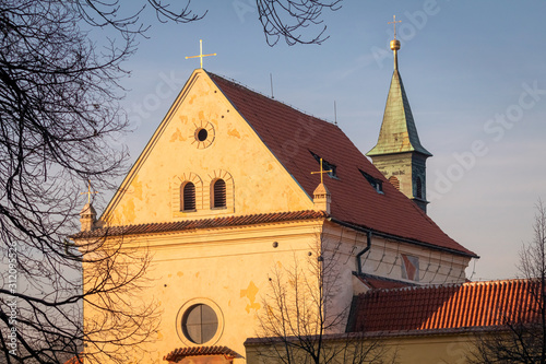 Obraz na płótnie Beautiful sunset over Our Lady of the Angels church in Prague, Czechia w salonie