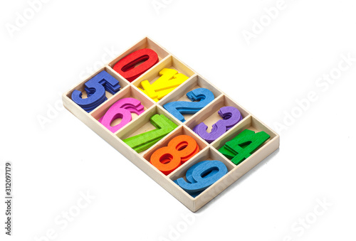 wooden numeric in box isolated background