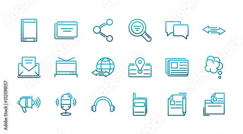 communications talk information broadcast icons set gradient line