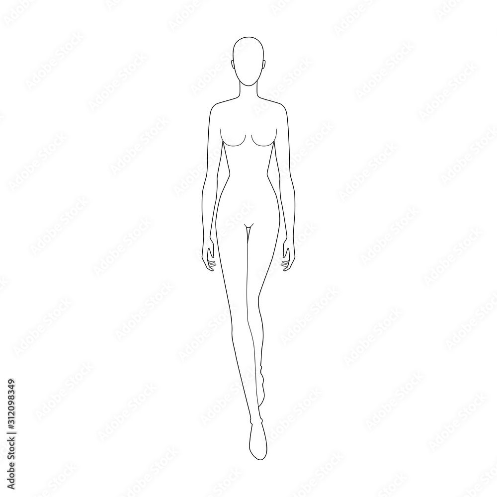 Fashion template of walking lady with main lines. Fashion template of walking lady with main lines.
