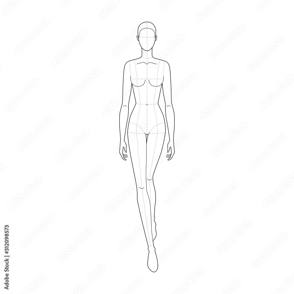 Fashion template of walking lady with main lines. Fashion template of walking lady with main lines.
