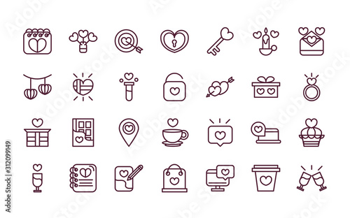 happy valentines day love romantic feeling icons collection thick line