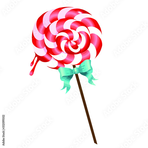 Strawberry flavored lollipop vector Isolated on white background.