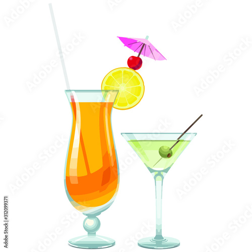 Vector fruit cocktail isolated on white background.