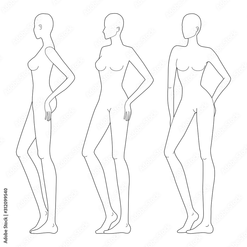 Fashion template of lady in standing poses.