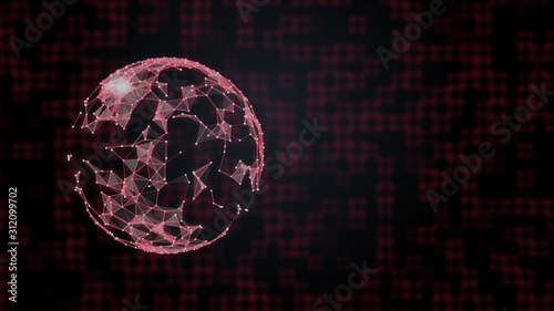 Media worldwide concept. Image of planet under plexus network shield over abstract red color background.