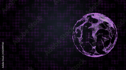 Artificial Intelligence concept. Holographic earth in digital plexus pattern over squared background.