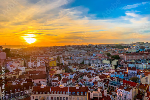 Beautiful sunset views at Graca Viewpoint in Lisbon Portugal