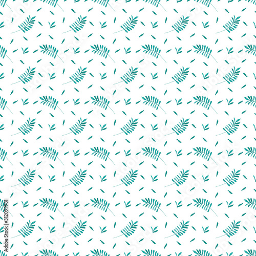 Seamless pattern of watercolor green leaves on a white background. Use for invitations  birthdays  menus