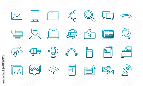 communications talk information broadcast icons set gradient line