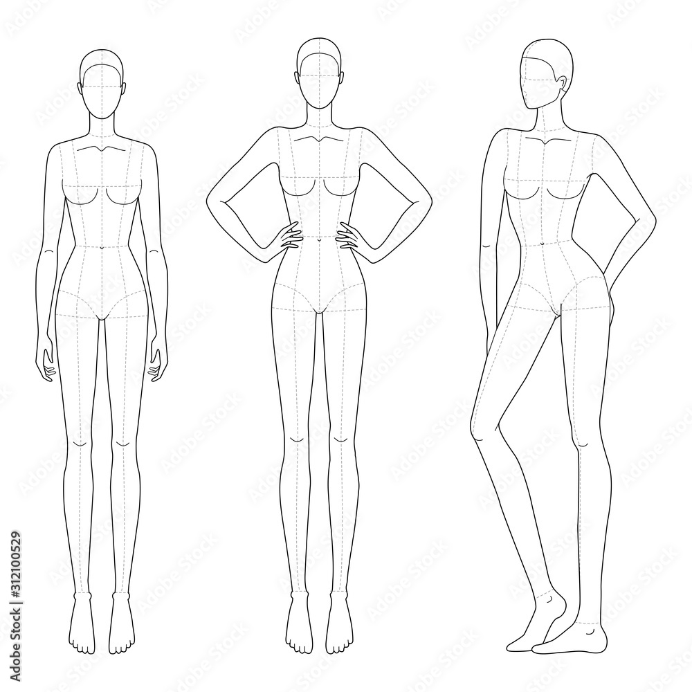 Fashion template of women in different standing poses. Stock Vector ...
