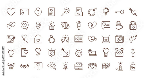 love heart romantic passion feeling related icons collection thick line