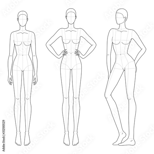 Fashion template of women in different standing poses. 