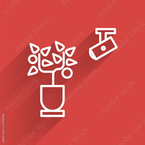 White line Smart farming technology - farm automation system in app icon isolated with long shadow.  Vector Illustration