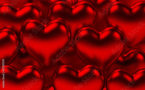 Metallic hearts Valentine background in redred photo