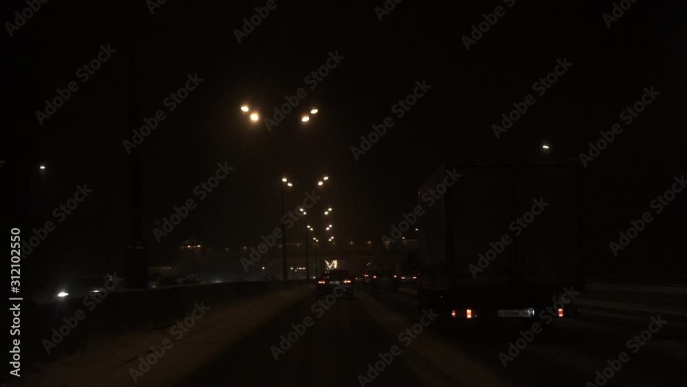 Drive along the night highway lit by lanterns.1920X1080 Full Hd. Drive along the night highway lit by lanterns.1920X1080 Full Hd.
