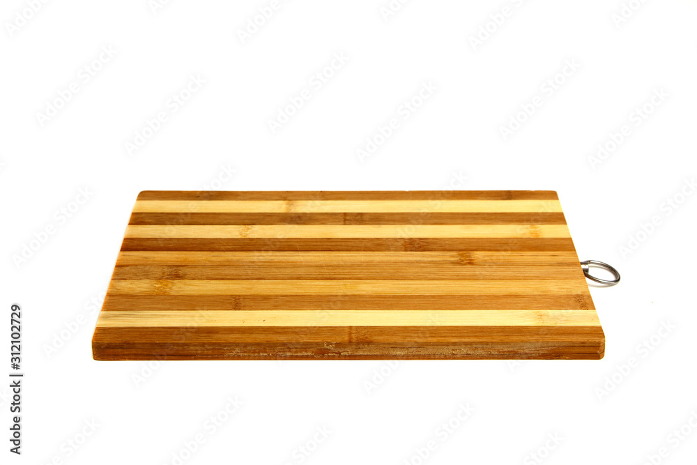 Cutting kitchen tree board isolated on a white background. Cutting wood board on a white background.