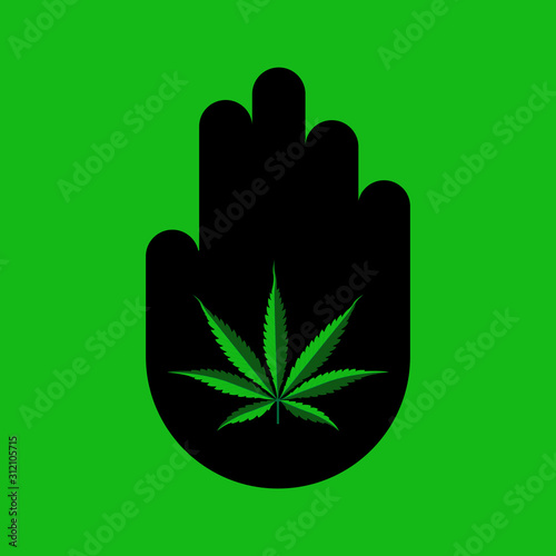 Hand symbol with marijuana leaf illustration. The concept of legalization of marijuana. vector illustration