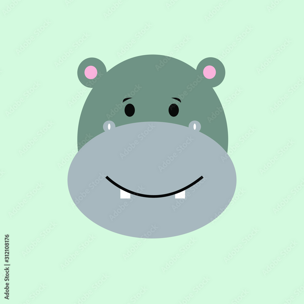 Cartoon animal, cute hippo. Flat design.Vector Illustration Cartoon animal, cute hippo. Flat design.Vector Illustration