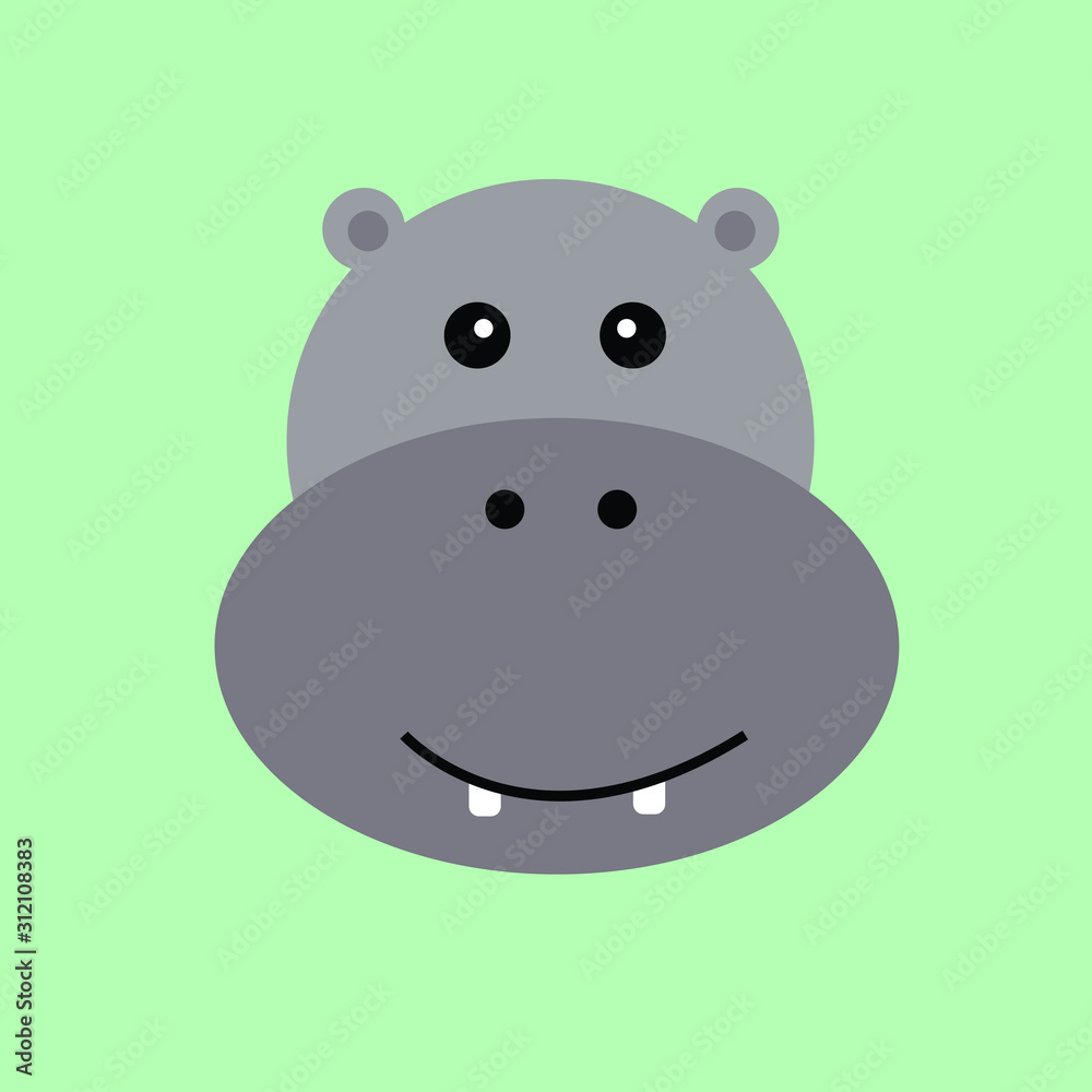 Cartoon animal, cute hippo. Flat design.Vector Illustration Cartoon animal, cute hippo. Flat design.Vector Illustration