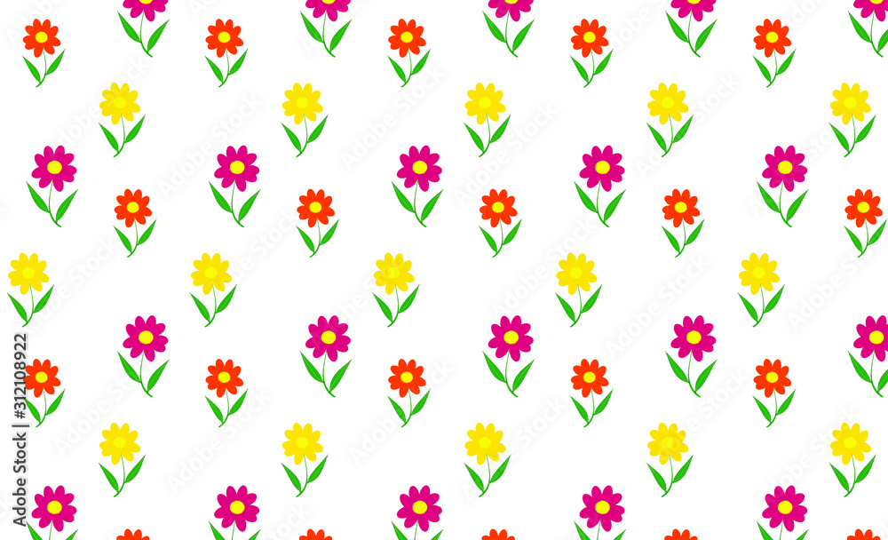 Vector seamless pattern with flowers three color.