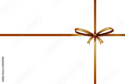 Golden-brown thinn silky ribbon with a bow for a gift card or a present. Vector illustration