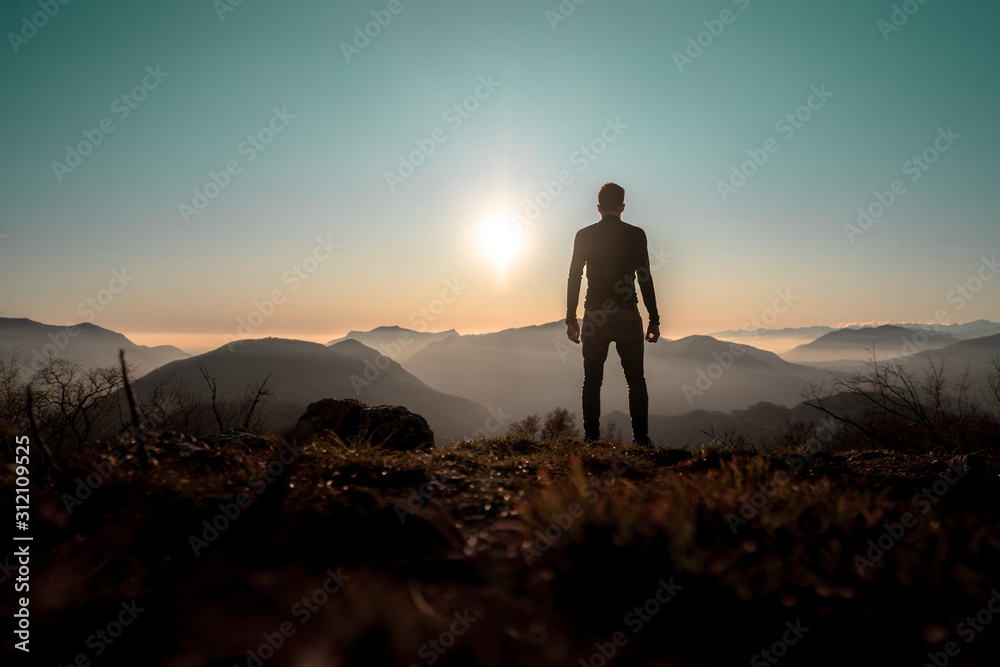 Man hiking confident enjoying mountains male sunset hiker hike 