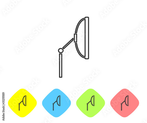 Grey line Windscreen wiper icon isolated on white background. Set icons in color rhombus buttons. Vector Illustration