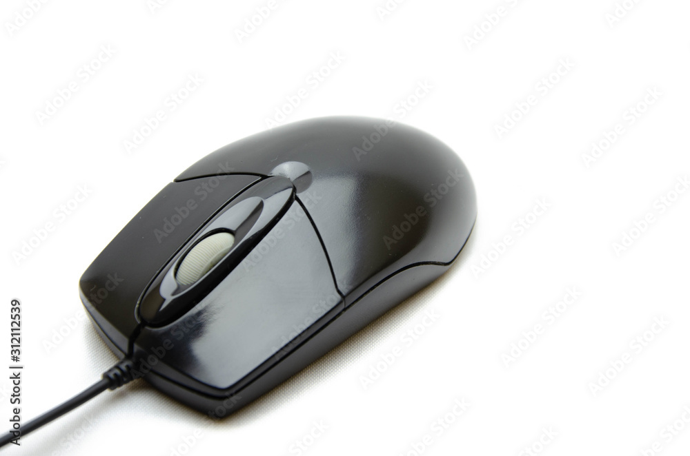Wired black office mouse for the computer. Mouse to control. Computer peripherals on a white background Wireless mouse. Computer mouse top view, bottom. Mouse in macro Wired black office mouse for the computer. Mouse to control. Computer peripherals on a white background Wireless mouse. Computer mouse top view, bottom. Mouse in macro