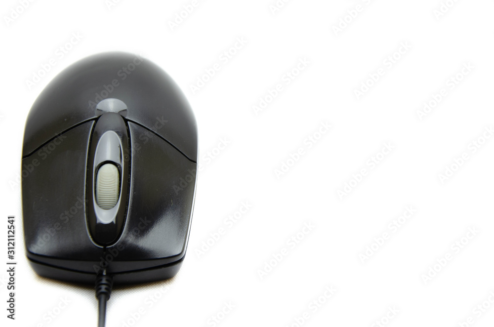 Wired black office mouse for the computer. Mouse to control. Computer peripherals on a white background Wireless mouse. Computer mouse top view, bottom. Mouse in macro Wired black office mouse for the computer. Mouse to control. Computer peripherals on a white background Wireless mouse. Computer mouse top view, bottom. Mouse in macro