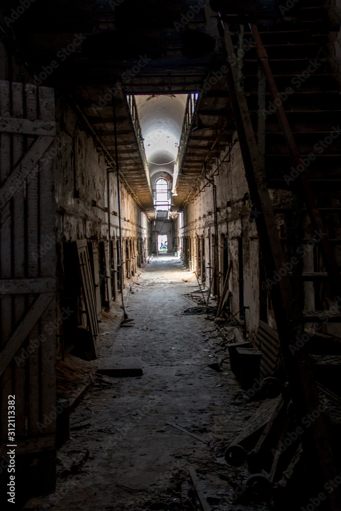 Dusty hallway in an abandoned prison
