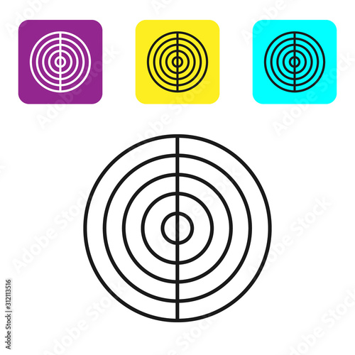 Black line Earth structure icon isolated on white background. Geophysics concept with earth core and section layers earth. Set icons colorful square buttons. Vector Illustration