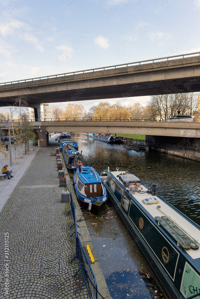 Little Venice in London, Paddington on a winter day.