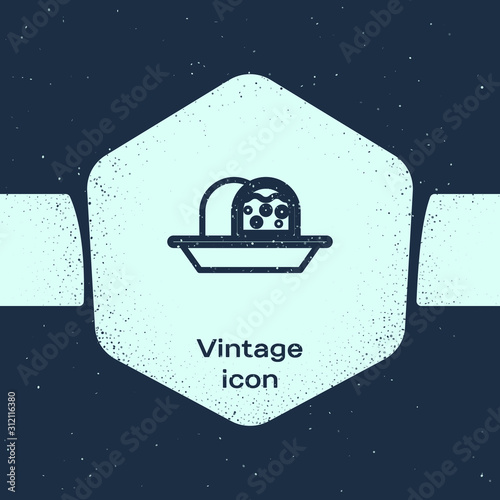 Grunge line Marzipan sponge cake icon isolated on blue background. Merry Christmas and Happy New Year. Monochrome vintage drawing. Vector Illustration