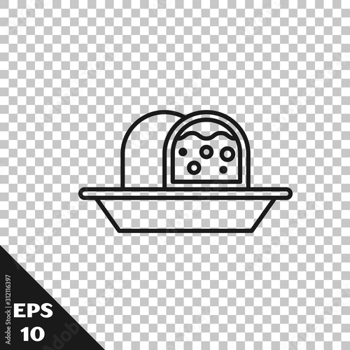 Black line Marzipan sponge cake icon isolated on transparent background. Merry Christmas and Happy New Year.  Vector Illustration