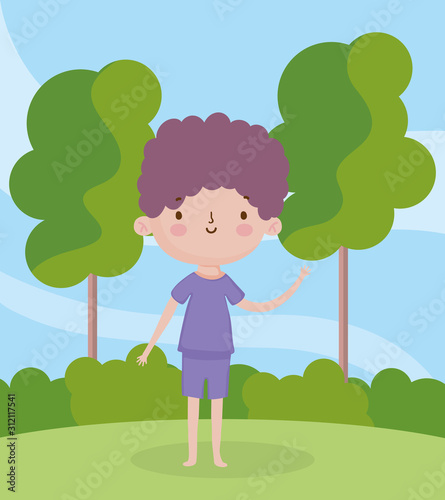 childrens day, little boy with purple clothes in the park