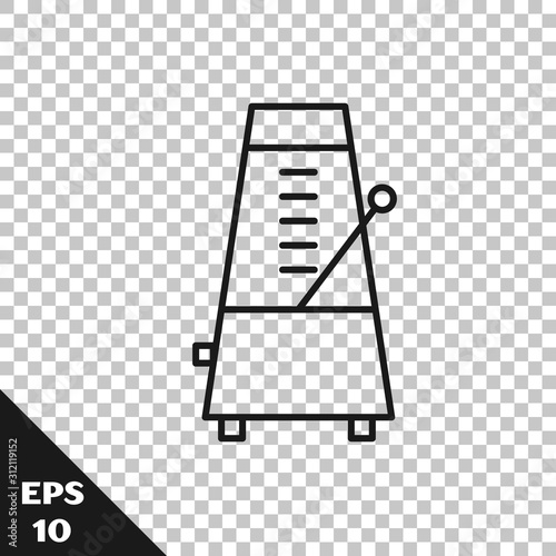 Black line Classic Metronome with pendulum in motion icon isolated on transparent background. Equipment of music and beat mechanism.  Vector Illustration