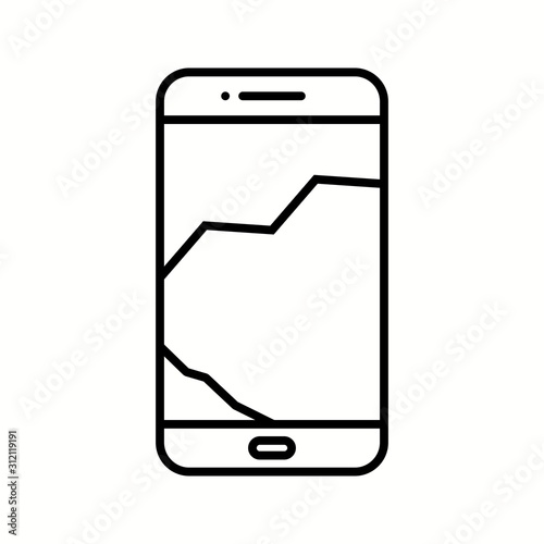 Unique Broken Cell Phone Vector Line Icon