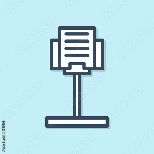 Blue line Music stand icon isolated on blue background. Musical equipment.  Vector Illustration